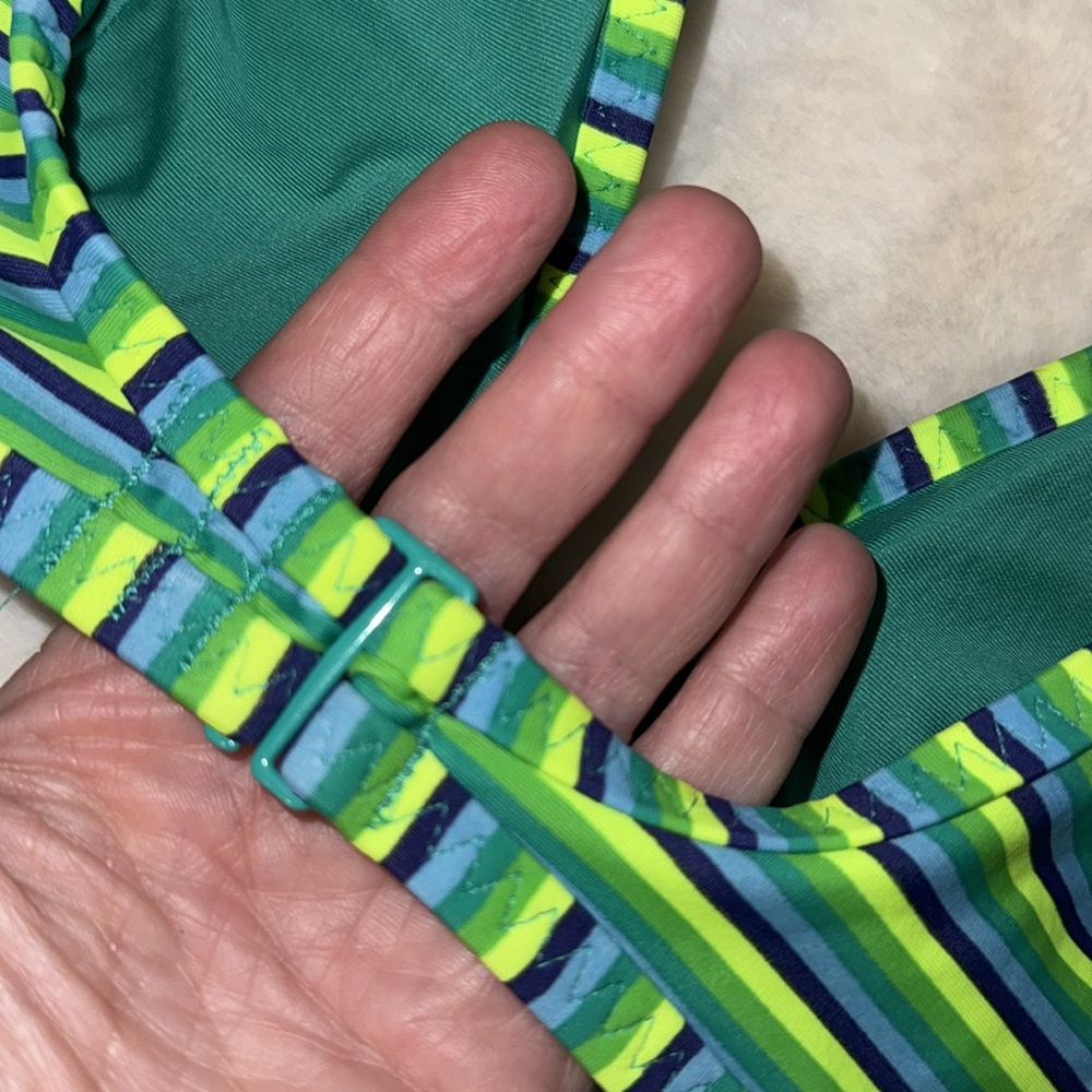 Aerie Striped Bikini SET Triangle Top L & Bikini Brief S Women’s Green & Blue - Picture 4 of 10